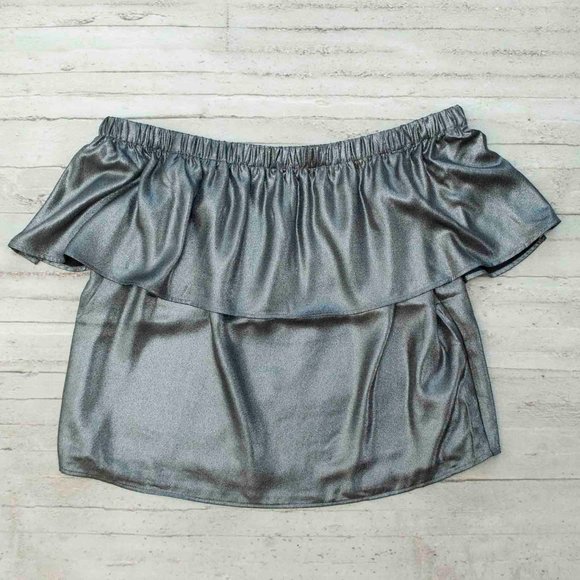 Express Metallic Off The Shoulder Ruffle Overlay Top size M - Picture 3 of 6